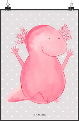 Produktbild von Mr. & Mrs. Panda Bild Axolotl Hurra DIN A2 - Grau Pastell - Geschenk, Designposter, drucke, Plakat, wanddeko, Lurch, Spaß, Axolot, Wandbild, Fröhlich