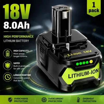 Image de Batterie pour outils 18 V - Batterie de rechange Li-Ion P108 P104 P105 P107 - 8,0 Ah 8 000 mAh - rechargeable - 1 pièce