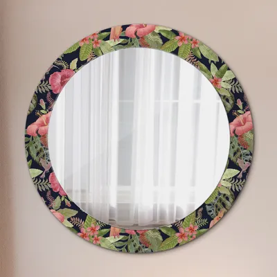 Produktbild von Kosmetikspiegel Spiegel - Flurspiegel - Spiegel mit Modischem Print – Dekospiegel - Hibiskus Blumen - Runder: Ø70cm