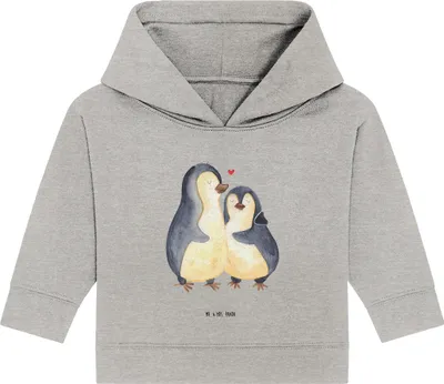 Produktbild von Mr. & Mrs. Panda Organic Baby Hoodie Pinguin umarmen 24. - 36. Monat - Heather Grey - Geschenk, Kapuzensweatshirt, Umarmung Verliebt, Verknallt, glücklich, Kapuzenshirt