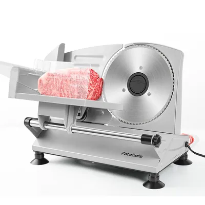 Produktbild von FATABETA Brotschneidemaschine, Klingen für den Heimgebrauch, 150 Watt Profi Allesschneider Elektrisch mit 0-15 Präziser Dickenknopf Schnitt Fleisch