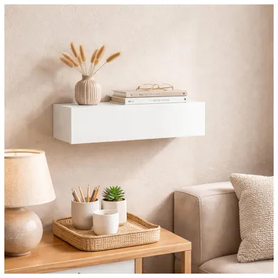 Produktbild von Wandregal mit Schublade 40 cm Weiß