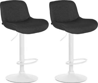 Produktbild von CLP 2er Set Barhocker Solon Weiß höhenverstellbar und drehbar mit Rückenlehne schwarz Material Stoff