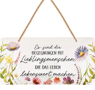 Produktbild von Retro Blechschild Begegnungen mit Lieblingsmenschen, vintage Metallschilder mit Sprüchen, Shabby Chic Deko Küche und Garten, Metallschild