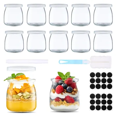 12er-Set Glas-Yoghurtbecher 200 ml mit Deckel, wiederverwendbar