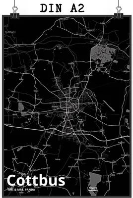 Produktbild von Mr. & Mrs. Panda Bild Cottbus DIN A2 - Geschenk, Wanddekoration, wanddeko, Deko, drucke, Plakat, Stadt, Dorf Karte Landkarte Map Stadtplan
