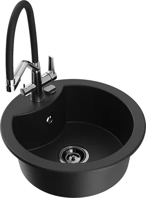 Produktbild von Mexen Diego 1-Becken-Granitspüle mit Mischbatterie Duo, Schwarz - 6512-77-671701-07-B