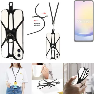 Produktbild von K-S-Trade 3in1 Handykette Handyband Handykordel Halsband Smartphone-Ring Handy-Ring kompatibel mit Samsung Galaxy A25 5G Fingerhalterung Handyring