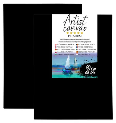 Image de 2x Toile sur châssis 100 % coton 330 g/m² apprêtée en noir 80X120 cm