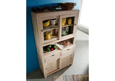 Produktbild von MASSIVMOEBEL24 Buffet Akazie 110x45x190 white stone getüncht  NATURE WHITE #64