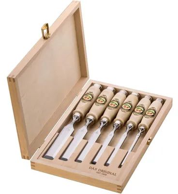 Produktbild von Stechbeitelset Holzbeitel - 6-teilig - Holz - Mit Holzkiste - Für Holzbearbeitung