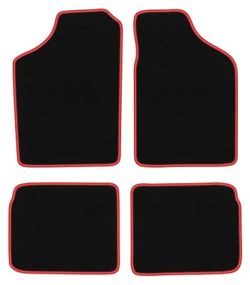 Produktbild von Velours-Fußmatten für Volkswagen Polo II 1981-1992 (Coupé/Schrägheck/Limousine) – 4-tlg, Schwarz/Rot, passgenau – Wielganizator CARLUX