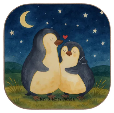 Produktbild von Mr. & Mrs. Panda Untersetzer für Gläser Pinguine Einschlafen Design - Weiß - Geschenk, Valentinstag, Freund, Mitbringsel, Tassen, Coaster, Hochzeitstag, Frauen, Freundin