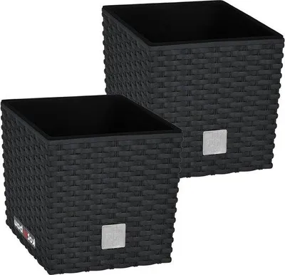 Obrázok produktu pre Kvetináče 68 litrov výška 20 cm antracitový plastový kvetináč - sada kvetináčov ako z ratanu - interiérový a exteriérový kvetináč