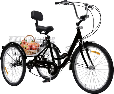 Zdjęcie produktu dla Rower trójkołowy dla dorosłych 24 cale z koszykiem 3-kołowy rower trójkołowy dla dorosłych