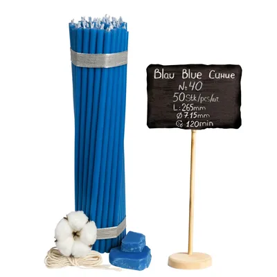Produktbild von 50 Stk. Blaue Ritual 100% Bienenwachs Kerzen für Gebet Tischdeko - Ungiftig, Tropffrei, Nachhaltige Produkte, Nr. 40, L: 26.5 cm, Brenndauer 120 Min