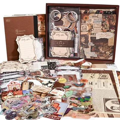 Scrapbook-Zubehörset, 136-teilig, Vintage, Papier, Washi-Sticker, A6-Notizbuch