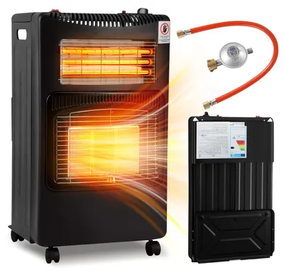 Produktbild von Eikuavons 2-in-1 Gas- & Elektroheizung 4200W/1200W, Keramik & Quarz, 3 Gasstufen, ODS, 5 Rollen
