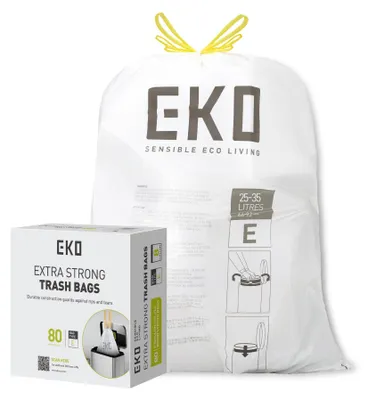 Immagine prodotto di Sacchi per rifiuti EKO, resistenti a strappi, con coulisse, capacità da 25 a 35 litri, confezione da 80 sacchi, extra resistenti