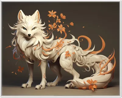 Produktbild von Wallario Wandbild Magischer Fuchs mit floralen Details, Größe: 40,30 x 50,30 cm, Poster mit weißem Aluminiumrahmen
