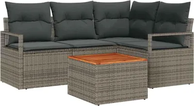 Immagine prodotto di vidaXL Set di divani da giardino con contenitore 5 pezzi in polirattan grigio