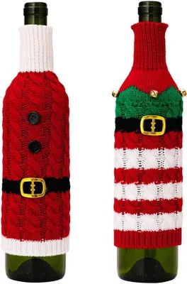 Produktbild von Weihnachtsweinflaschenhalter & Weinbeutel Set – Feierliche Gewickelte Weinflasche & Glasbehälter, Weihnachtsdekoration für Weinflasche