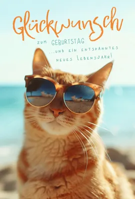 Produktbild von Geburtstag Glückwunsch Katze mit Sonnenbrille Glückwunschkarte mit Umschlag
