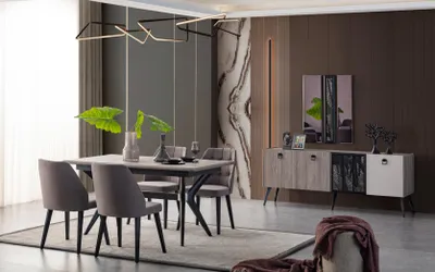 Produktbild von Essgruppe Essecke Esstisch Stühle Holz Grau Esszimmer 9tlg Anrichte