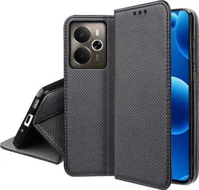 Zdjęcie produktu dla Etui z klapką do Realme 14 5G Zamykane Czarne Futerał + Szkło 9H