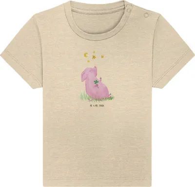 Produktbild von Mr. & Mrs. Panda Babyshirt Schwein Glück 0. - 6. Monat - Natural Raw - Geschenk, Motivation, Baby Oberteil, Glücksbringer,  T-Shirt, Kinder Shirt, Ziele, Kurzarmshirt