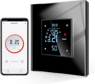 Image de Thermostat intelligent pour chauffage, Wi-Fi, noir, 16 A