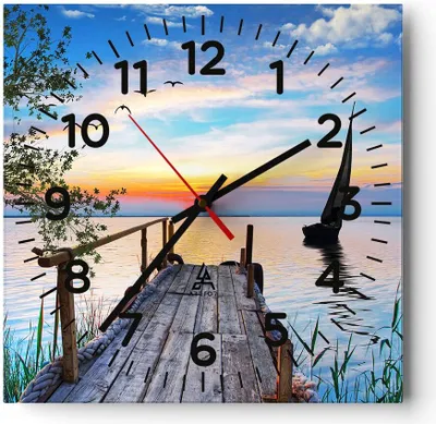 Produktbild von Wanduhr - Quadrat - Glasuhr - Brücke See - 40x40cm - Schleichendes Uhrwerk - Lautlos - zum Aufhängen bereit - Dekoration Modern - Wanddekoration aus Glas - C4AC40x40-4115