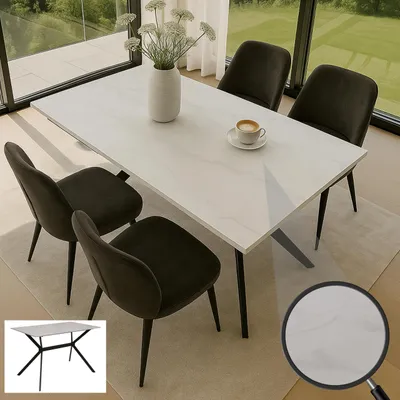 Produktbild von Esszimmertisch MCW-O58, Esstisch Sinterstein Metall, Marmor-Optik 120cm weiß