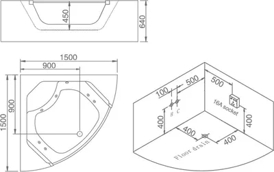 Produktbild von Whirlpool Badewanne Glas LED Licht Armaturen Eckbadewanne Wanne Badewanne