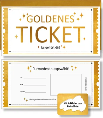 Produktbild von Frank Paperman® | 1x Set Goldenes Ticket Gutschein mit Umschlag & Rubbelaufkleber | personalisierte Geschenke | Rubbelkarten zum selber beschriften