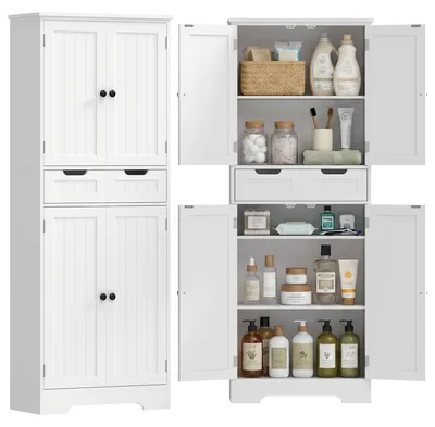 Produktbild von Badezimmerschrank, Aufbewahrungseinheit mit Schublade und 4 Tš¹ren, modernes Design, 60 x 30 x 160 cm, wei?