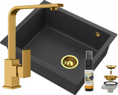 Obrázek produktu pro Granitan | Granitový dřez Salix - Černý - Podomítkový - Kvalitní a minimalistický - S baterií Nook