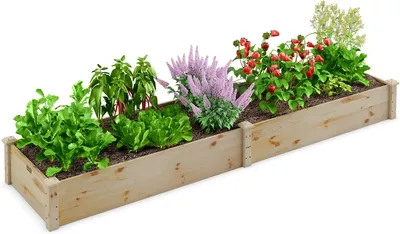 Obrázek produktu pro Zvýšený záhon ze dřeva, zahradní záhon 240 x 60 x 25 cm, květináč bez podstavce, obdélníkový květináč, záhon pro rostliny květiny ovoce zelenina bylinky, příroda