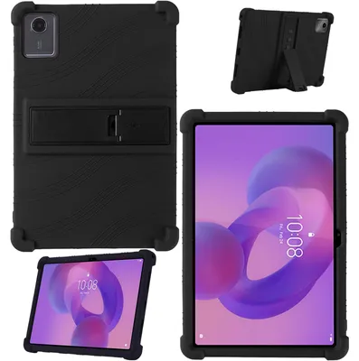 Image de Étui de protection pour tablette Lenovo Tab M11 / Tab K11 11" (2024), en silicone souple résistant aux chocs, avec support intégré, couleur noire