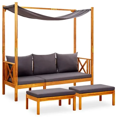 Image de Banc de jardin avec baldaquin et repose-pieds en bois massif d'acacia