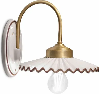 Produktbild von Wandlampe Metall Keramik 26 cm breit in Weiß Braun Messing matt E27 Landhausstil Keramiklampe