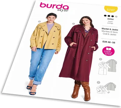 Obrázok produktu pre Strih Burda 5747 - Trenčkot, kabát s dvojradovým zapínaním
