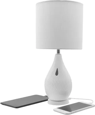 Produktbild von Macally LAMPUSBCMAW-E, Lampcharge Keramik, dimmbare Tischleuchte mit 2 Port USB-Ladegerät (24 Watt Ladeleistung) 230 V EU Ladekabel
