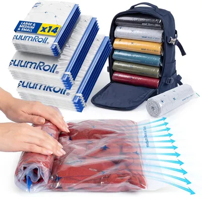 Imagen del producto de Bolsas de vacío para ropa, 14 unidades, 3 tamaños, ideales para viajes y almacenamiento