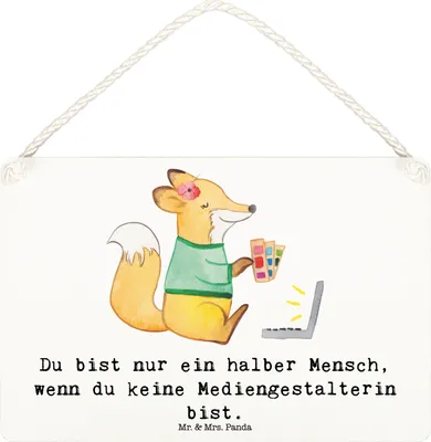 Produktbild von Mr. & Mrs. Panda holzbild Mediengestalterin Herz DIN A6 - Weiß - Geschenk, Türschild, Wandbild Holz, Holzschild, Spruch, Designer, Schild, kleine aufmerksamkeit, Lustig