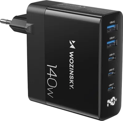 Produktbild von GaN-Wandladegerät 3 x USB-C / 2 x USB-A – Schwarz 140W Schnellladegerät
