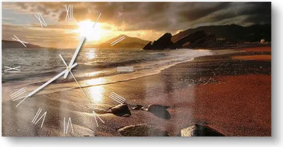 Produktbild von DEQORI Glasuhr 60x30 cm Römisch 'Strand im Sonnenuntergang' Wanduhr Glas Uhr Design leise