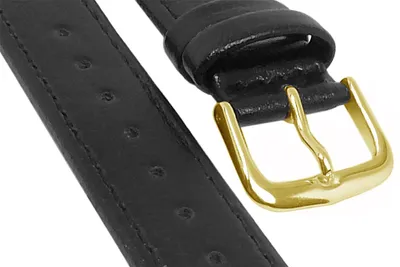 Produktbild von Eichmüller | Uhrenarmband Leder glatt sehr flach schwarz Dornschließe, Stegbreite:20mm, Schließe:Gelbgolden