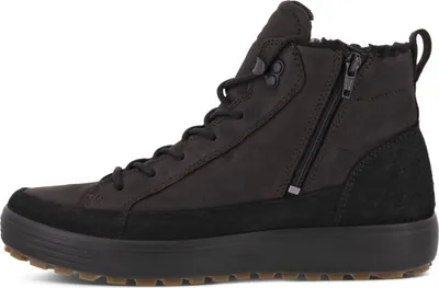 Side view of a brown and black Ecco Komfort boot.