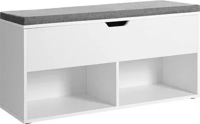 Image de Banc haut pour chaussures avec coin d'entrée en chêne - assise rembourrée confortable - Dimensions : 100 cm x 30 cm x 48 cm